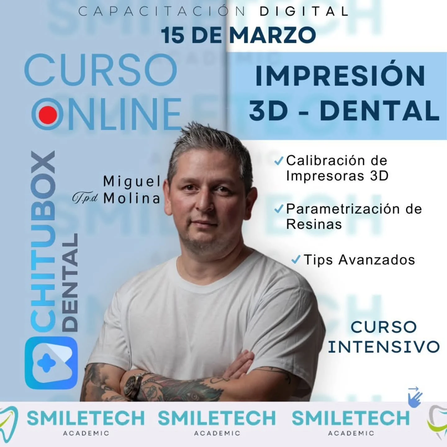 Retrato profesional de Miguel Ángel Molina — TPD con 30 años de experiencia en prótesis dental